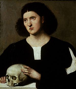 Archivo:Bernardino Licinio Retrato de joven con una calavera Ashmolean Museum