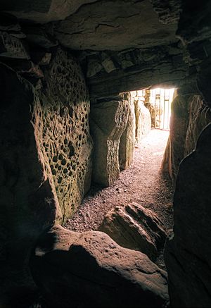 Archivo:Entrance passage with cup marks, Loughcrew cairn T