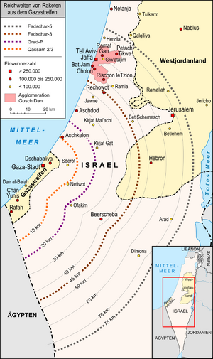 Archivo:Gazastreifen Raketenreichweiten