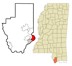 Hancock County Mississippi Incorporated and Unincorporated areas Bay St. Louis Highlighted.svg