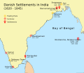Map of Danish Settlements in India (1620 - 1845)
