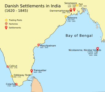 Archivo:Map of Danish Settlements in India (1620 - 1845)