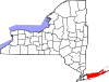 Mapa de Nueva York con la ubicación del condado de Suffolk