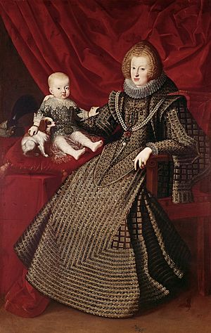Archivo:Maria Anna of Austria, Holy Roman Empress with her son Archduke Ferdinand by an unknown artist