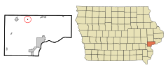 Muscatine County Iowa Incorporated and Unincorporated areas Atalissa Highlighted.svg