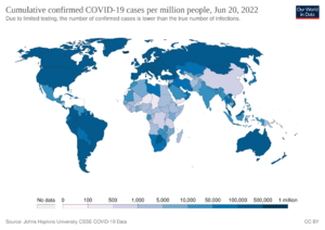 Total de casos confirmados de COVID-19 por millones de personas, al 18 de julio de 2020.