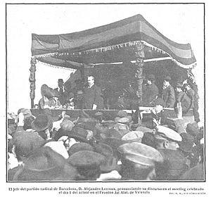 Archivo:Alejandro Lerroux en un mitin celebrado en el Frontón Jai Alai de Valencia, de Gómez Durán, Nuevo Mundo, 05-01-1911