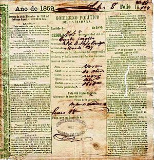 Archivo:Cédula de identificación personal o "carné de identidad" de un esclavo