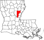 Mapa de Luisiana con la ubicación del Parish Catahoula