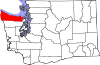 Mapa de Washington con la ubicación del condado de Clallam