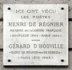 Archivo:Plaque Henri de Régnier- Gérard d'Houville, 24 rue Boissière, Paris 16