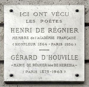 Archivo:Plaque Henri de Régnier- Gérard d'Houville, 24 rue Boissière, Paris 16