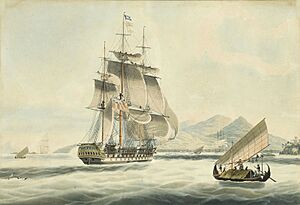Archivo:The H.C.S. Sir David Scott, Captn. D.I.Ward. at the entrance of the Straights of Sunda. Febry 1830 CKS 2019