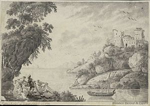 Archivo:Vicente mariani-Paisaje con lago y castillo en ruínas