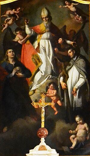 Św. Błażej w chwale między świętymi Marią Magdaleną i Janem Nepomucenem.jpg