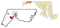 Allegany County Maryland Incorporated and Unincorporated areas Cresaptown-Bel Air Highlighted.svg