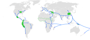 Archivo:Centres of origin and spread of agriculture