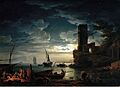 Claude-Joseph Vernet - Nuit- Scène côte méditerranéenne avec les pêcheurs et les bateaux