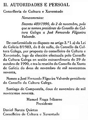 Archivo:DOG 216, 1990, Presidente do Consello da Cultura Galega, recorte
