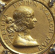 Giancristoforo Romano - Isabella d'Este - Detail of Medal in Gold 1498-1505 - KHM Vienna.jpg