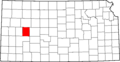 Map of Kansas highlighting Lane County