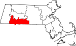 Mapa de Massachusetts con la ubicación del condado de Hampden