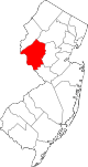 Mapa de Nueva Jersey con la ubicación del condado de Hunterdon