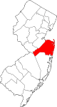 Mapa de Nueva Jersey con la ubicación del condado de Monmouth