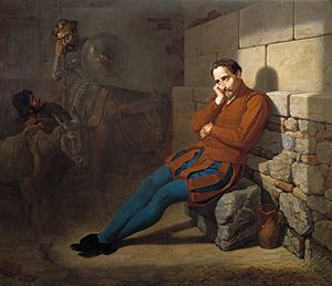 Archivo:Miguel de Cervantes imaginando El Quijote (Museo del Prado)