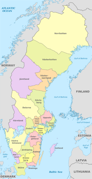 Sweden, administrative divisions - en - colored.svg