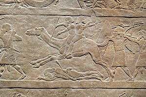 Archivo:Assyrians pursue Arabs on camelback. Ashurbanipal, North Palace of Nineveh. 660-650 BCE