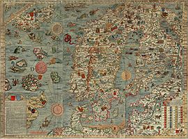 Carelia en la parte nororiental de la Carta Marina de Olaus Magnus (1539)