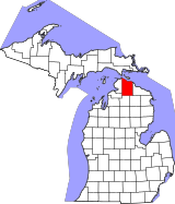 Map of Michigan highlighting Cheboygan County.svg