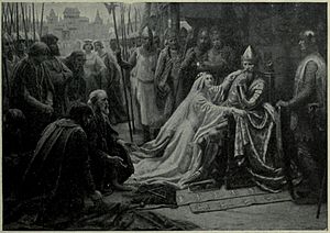 Archivo:Queen Plippia intercending for the Burghers of Calais byJ.D Penrose