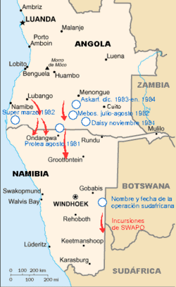 Archivo:SWAPO and SA operations 1981-1984, Angola civil war es