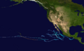 2007 Pacific hurricane season summary map