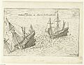 De Mauritius zinkt het Spaanse schip in de baai van Manila, 1600 L'admiral estant surmonte s'en allant au fond a nostre veue (titel op object), RP-P-OB-75.409