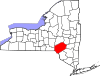 Mapa de Nueva York con la ubicación del condado de Delaware