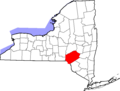 Map of New York highlighting Delaware County