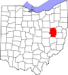 Mapa de Ohio con la ubicación del condado de Tuscarawas