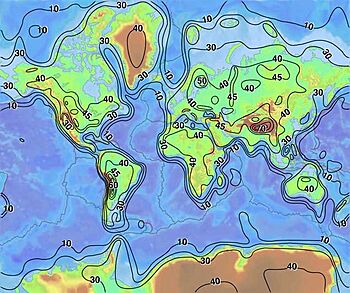 Archivo:World relief map with isopachs of crustal thickness