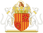 Coat of Arms of John II of Aragon (Aragon-Navarre) with Supporters.svg