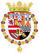 Coat of Arms of Philip of Austria, Prince of Asturias-Argen Label Wavy Variant (1580-1598).svg