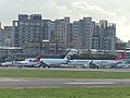 Former TransAsia Airways ATR 72-212A B-22823, Airbus A321-231(WL) B-22615 and Former V Air A320-232 B-22316 at Taipei Songshan Airport 20161124