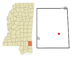 Greene County Mississippi Incorporated and Unincorporated areas Leakesville Highlighted.svg