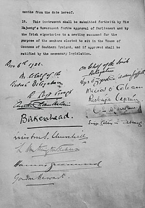 Archivo:Laatste pagina van het document waarbij op 6 december 1921 de Ierse Vrijstaat werd opgericht, SFA022823706