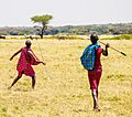 Maasai men throwing spears