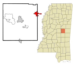 Neshoba County Mississippi Incorporated and Unincorporated areas Bogue Chitto Highlighted.svg