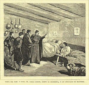 Archivo:Padre Cámara visitando Macotera durante la epidemia de cólera, 1885