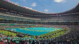 Archivo:The field at Azteca Stadium in Mexico City during the opening ceremony of the 2026 World Cup